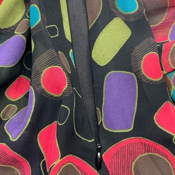 Bisou Bisou Michele Bohbot 3/4 Bell Sleeve Tunic/Top Black Multi Geometric XS - Picture 6 of 9